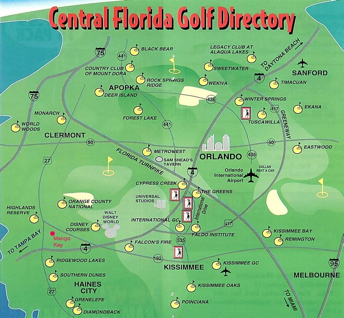 kart over Orlando golfbaner